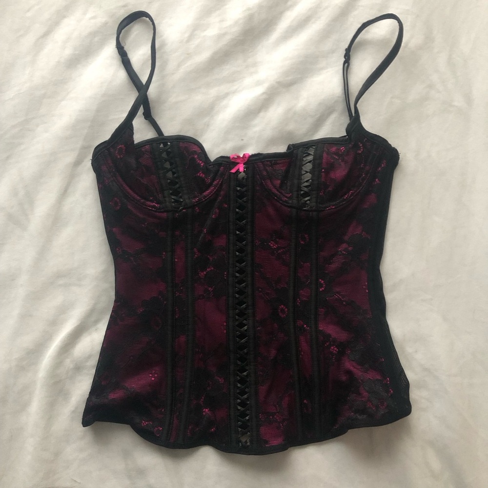 Black & Pink Lace Bustier Top